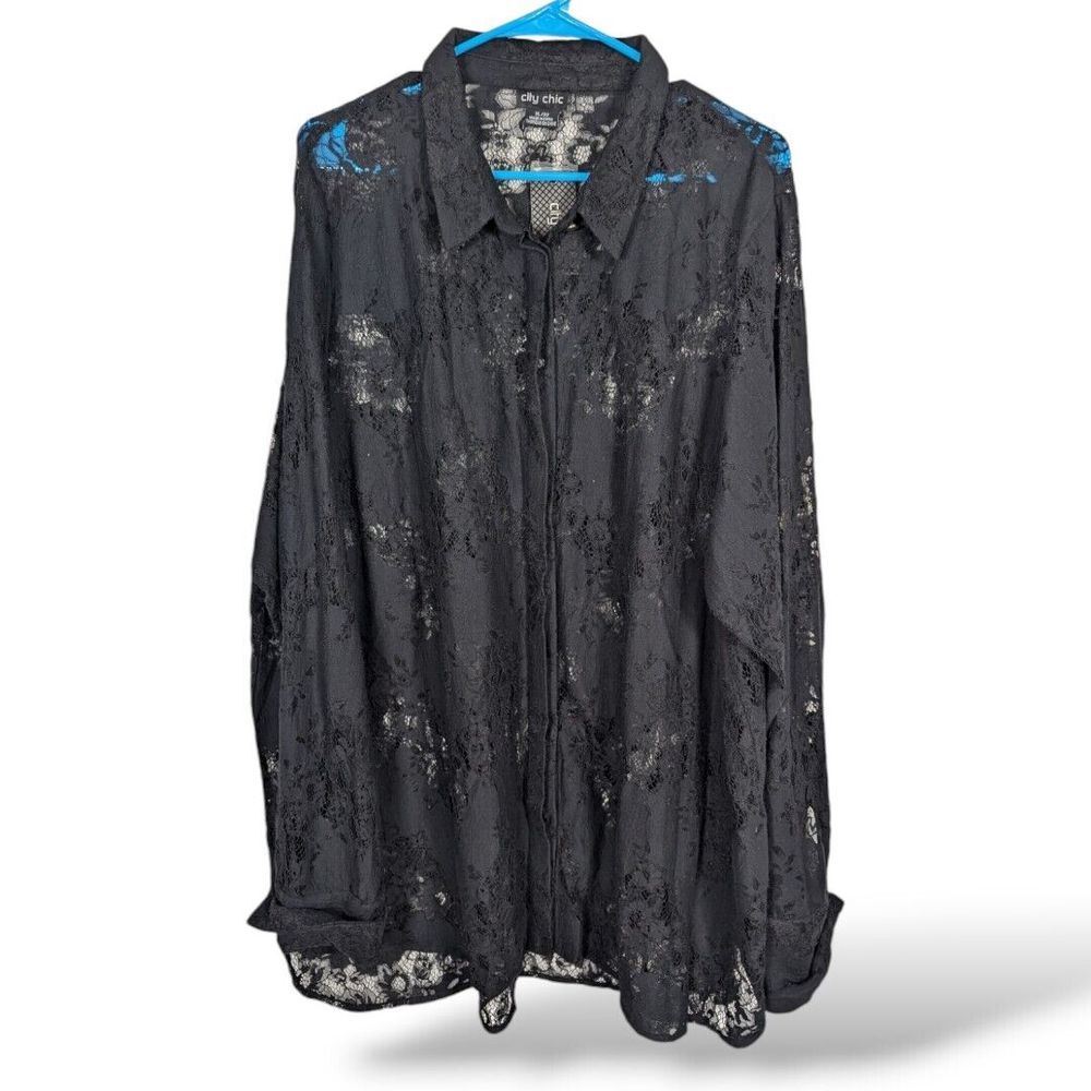 NWT City Chic top 22 XL lacey love black Whimsy‎ goth Sheer Overlay